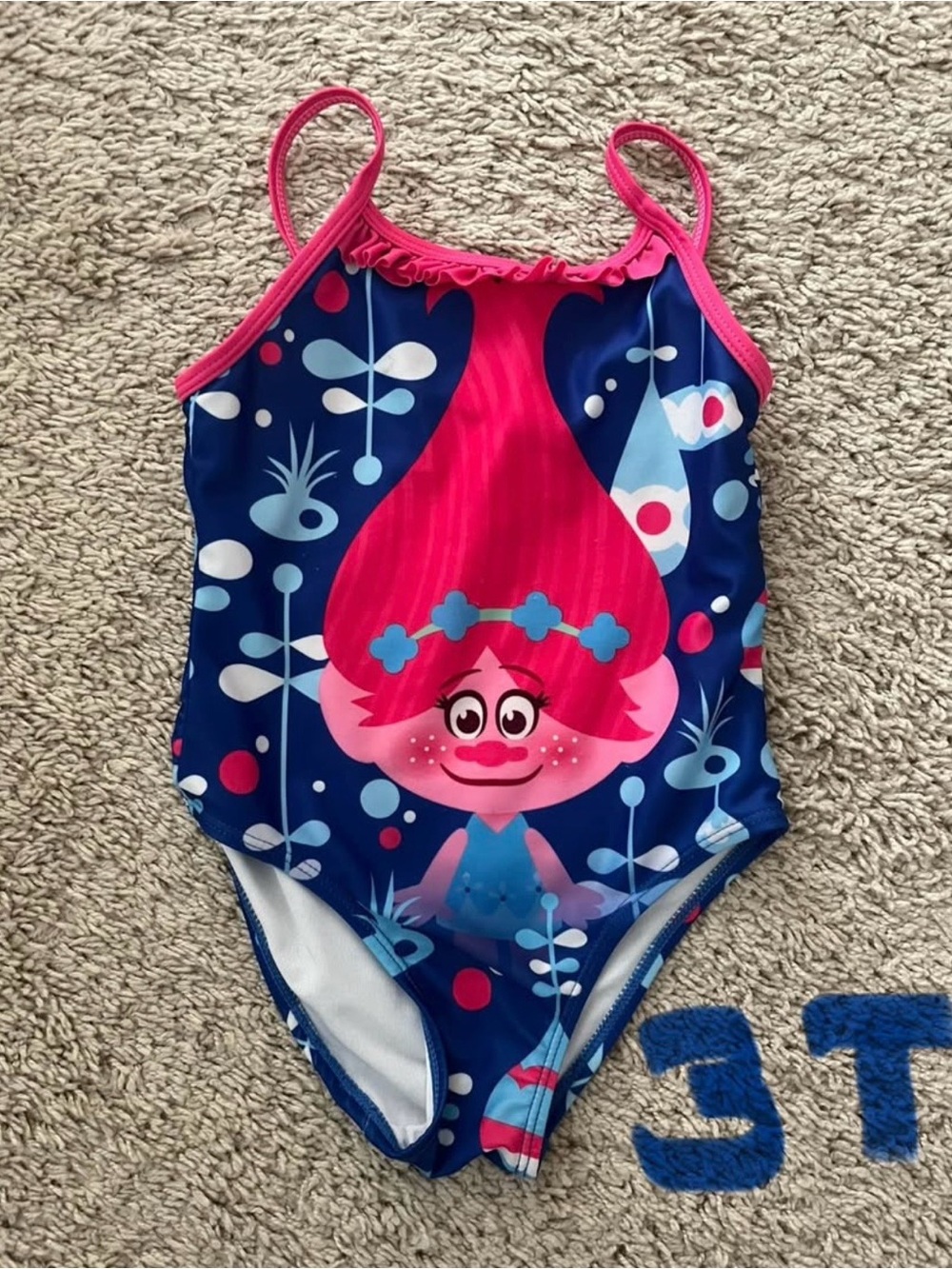 Girls' Pink & Navy Trolls One-Piece Swimsuit